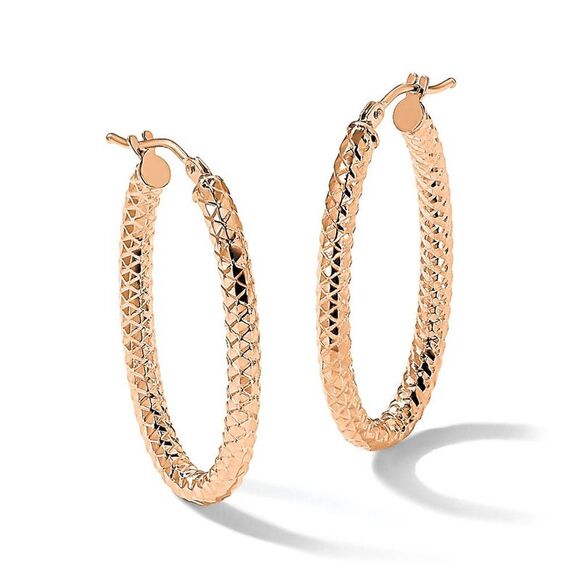 3mm Crisscross Oval Hoop Earrings in 14k Rose Gold, 32mm (1 1/4 Inch) - Picture 3 of 6